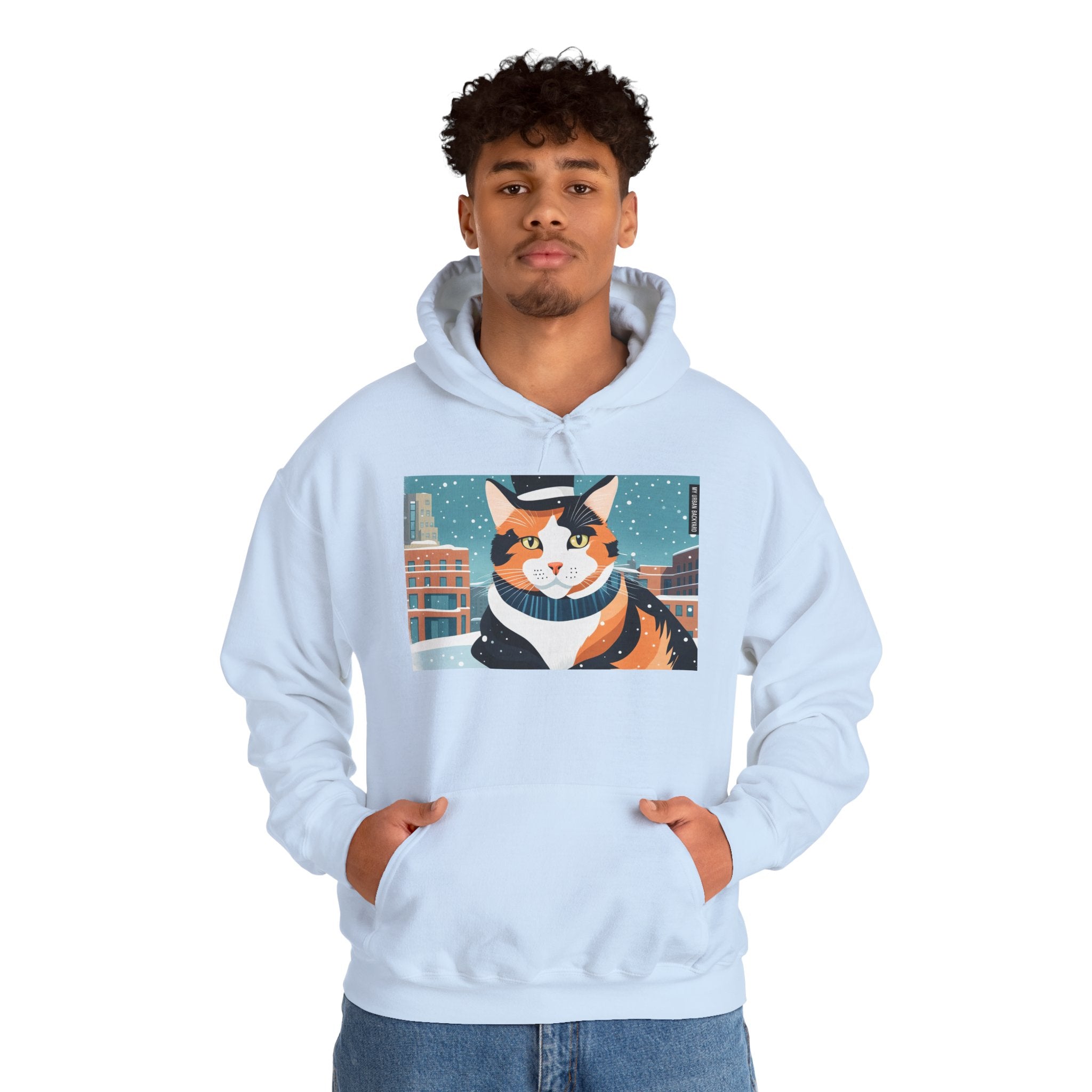 Calico Cat in Snow Hoodie — Cozy Winter Cat Lover Sweatshirt