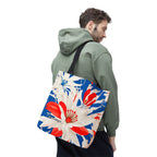 Red White & Blue Flowers Tote Bag with Cotton Handles For Everyday Use, 3 Sizes
