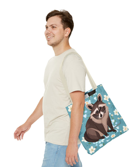 Young Raccoon w Flowers Tote Bag with Cotton Handles For Everyday Use, 3 Sizes