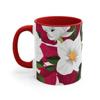 White Flowers on Red, Ceramic Coffee Mug