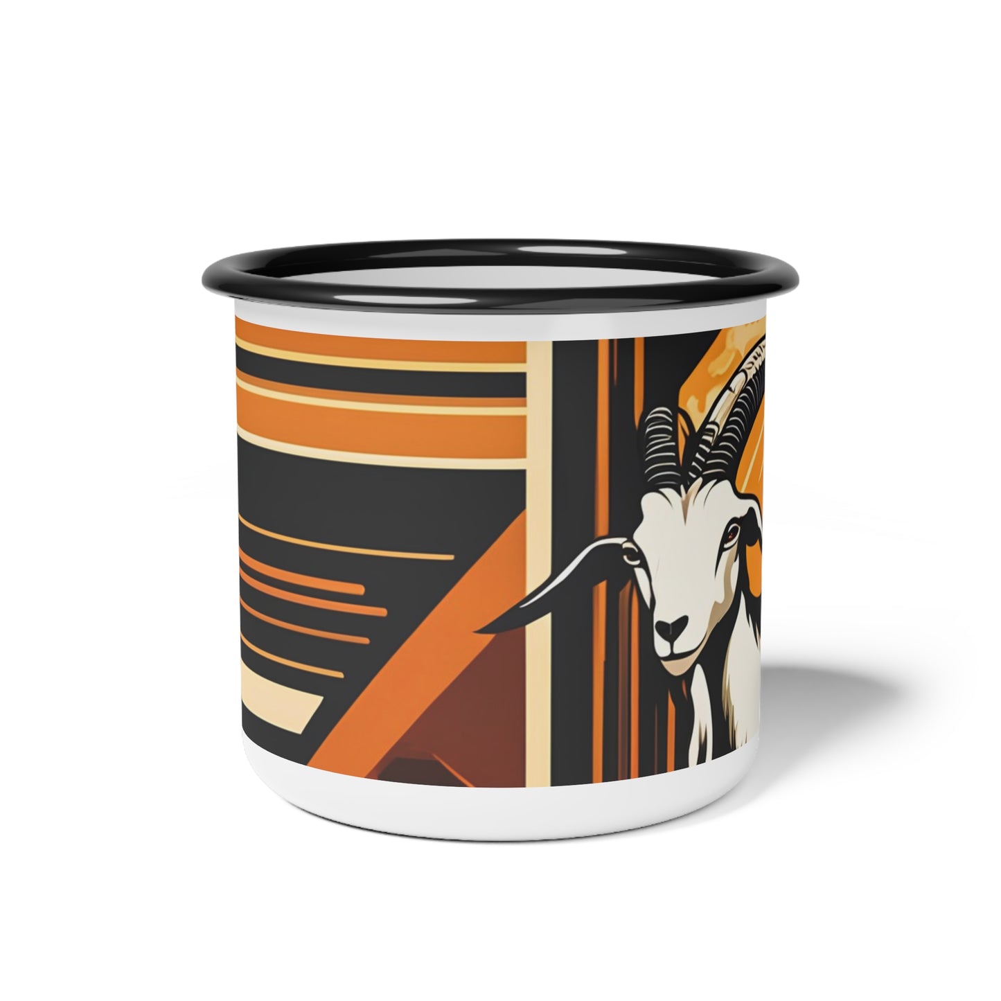 Charming White Goat, Enamel Camping Mug for Coffee, Tea, Cocoa, or Cereal - 12oz