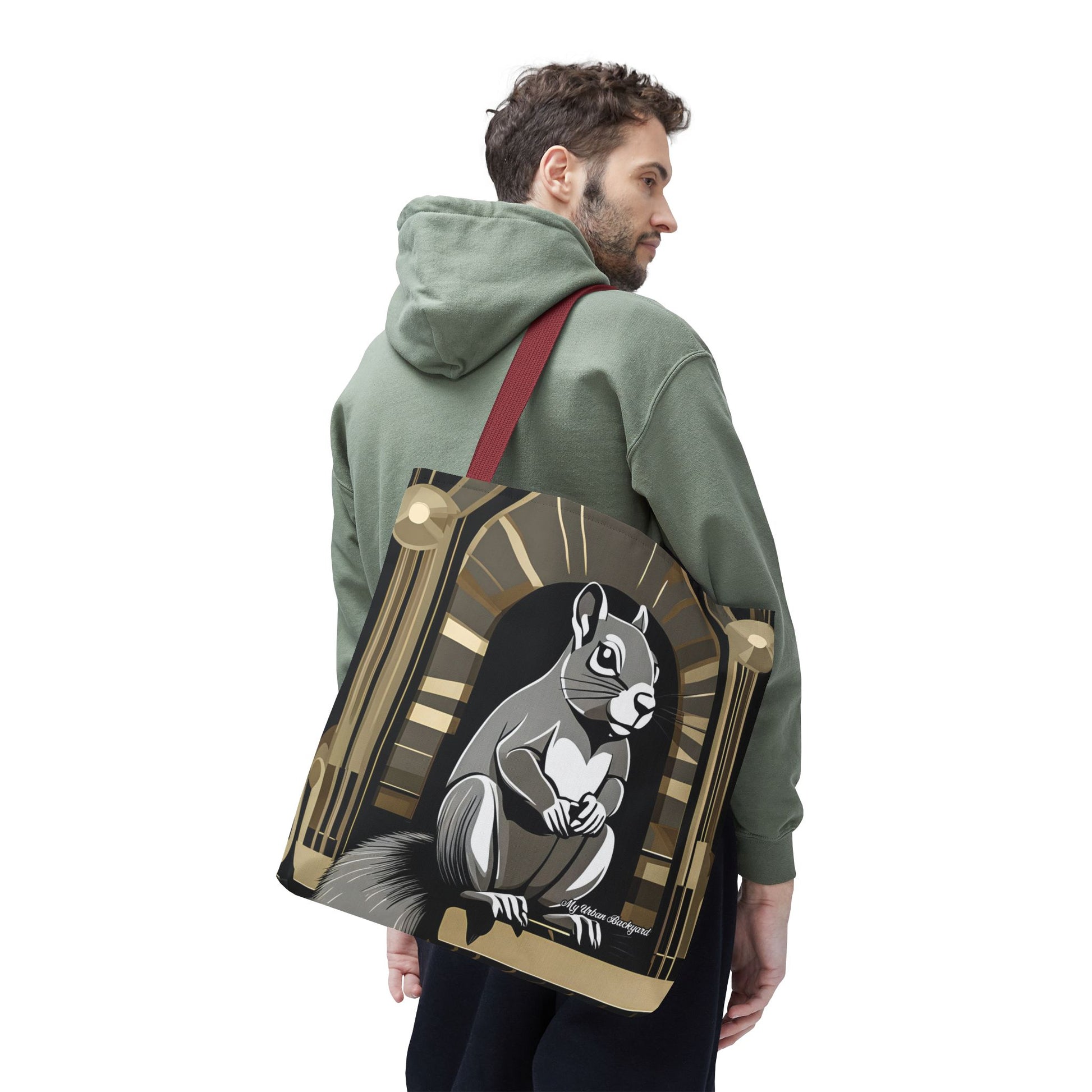 Art Deco Squirrel, Tote Bag with Cotton Handles For Everyday Use, 3 Sizes