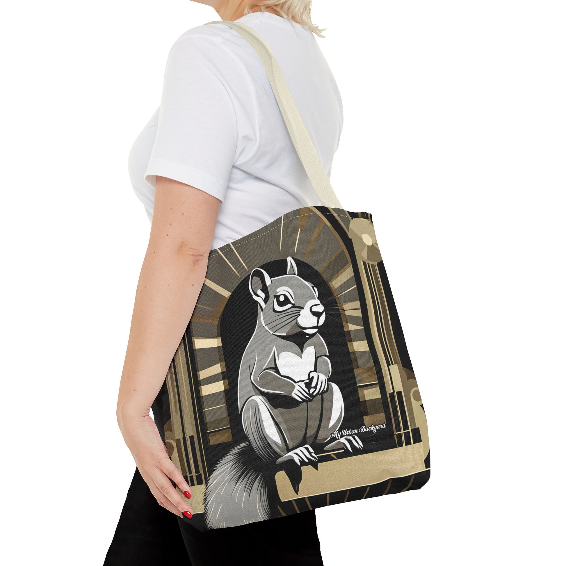 Art Deco Squirrel, Tote Bag with Cotton Handles For Everyday Use, 3 Sizes