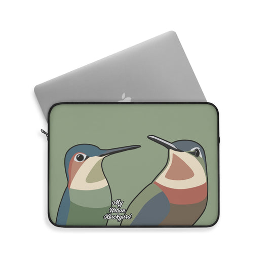 Hummingbirds on Sage Green, Laptop Carrying Case, Top Loading Sleeve for School or Work