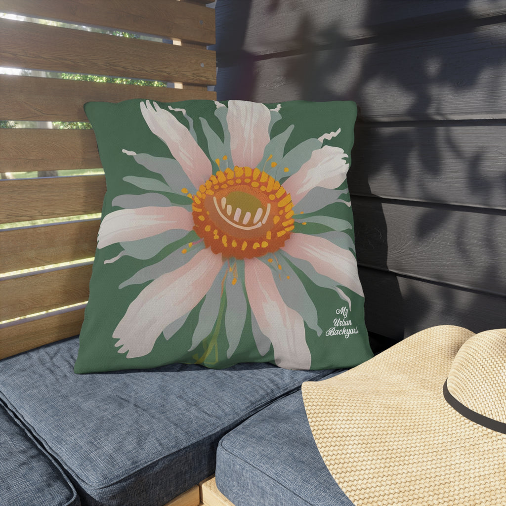Large White Flower, Amber accent color, Throw Pillow, Indoor/Outdoor Decor for Home or Office
