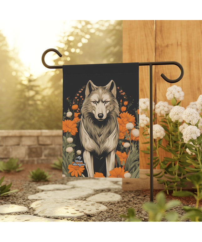 Wolf with Flowers, Garden Flag for Yard, Patio, Porch, or Work, 12"x18" - Flag only