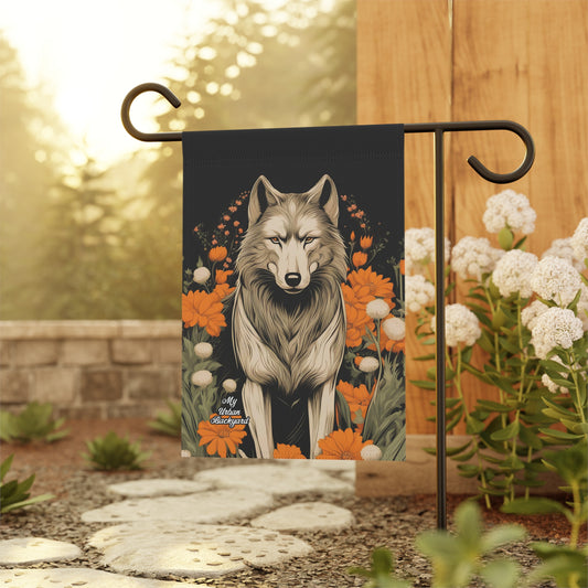 Wolf with Flowers, Garden Flag for Yard, Patio, Porch, or Work, 12"x18" - Flag only