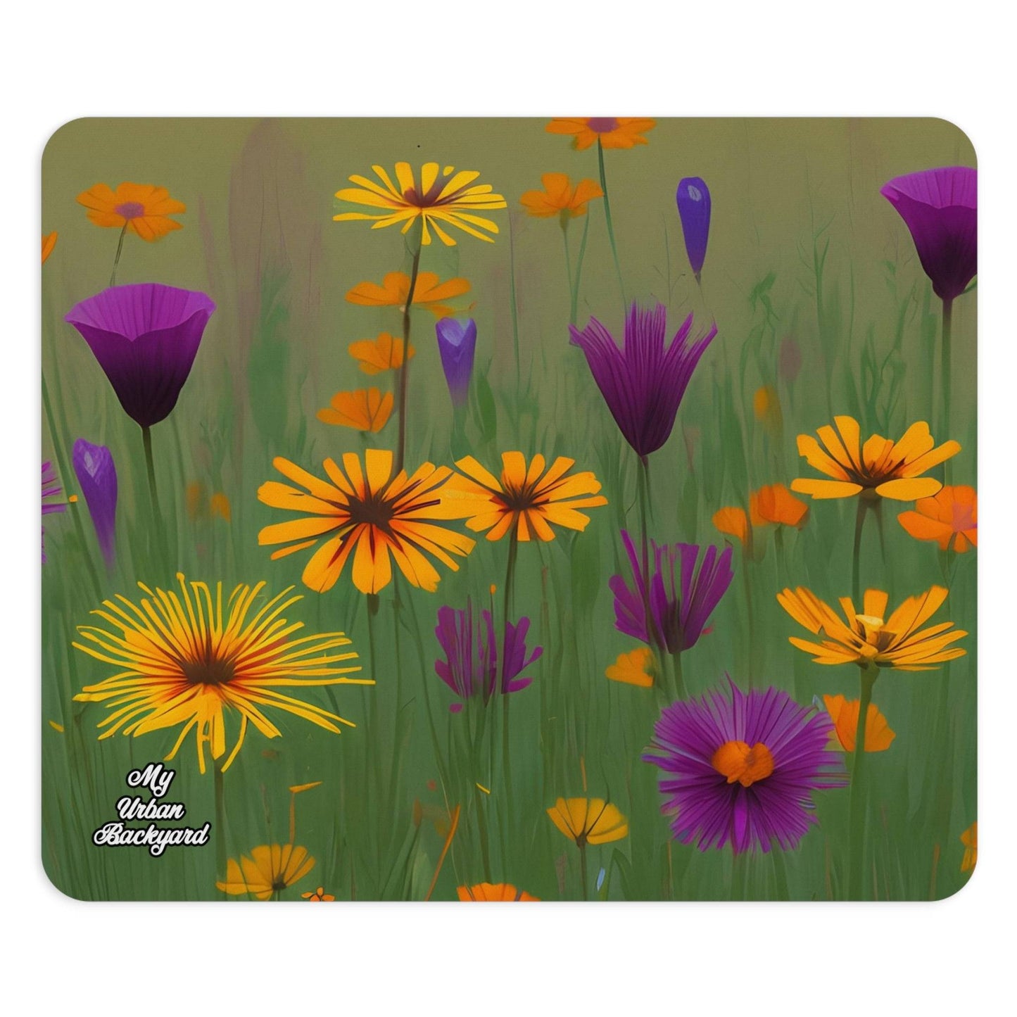 Computer Mouse Pad, Non-slip rubber bottom, Orange and Purple Wildflowers
