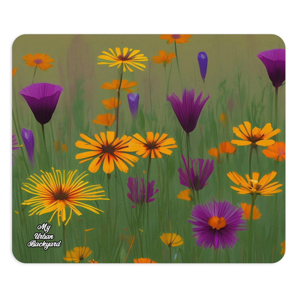 Computer Mouse Pad, Non-slip rubber bottom, Orange and Purple Wildflowers