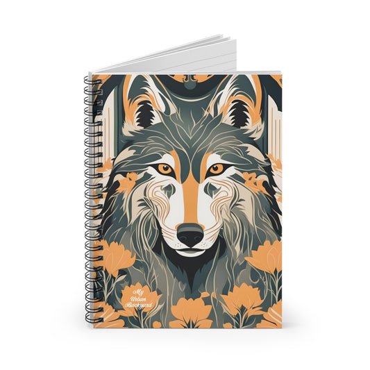 Dorian Greyfang Spiral Notebook Writing Journal, Wolf Design - 118 Ruled Pages