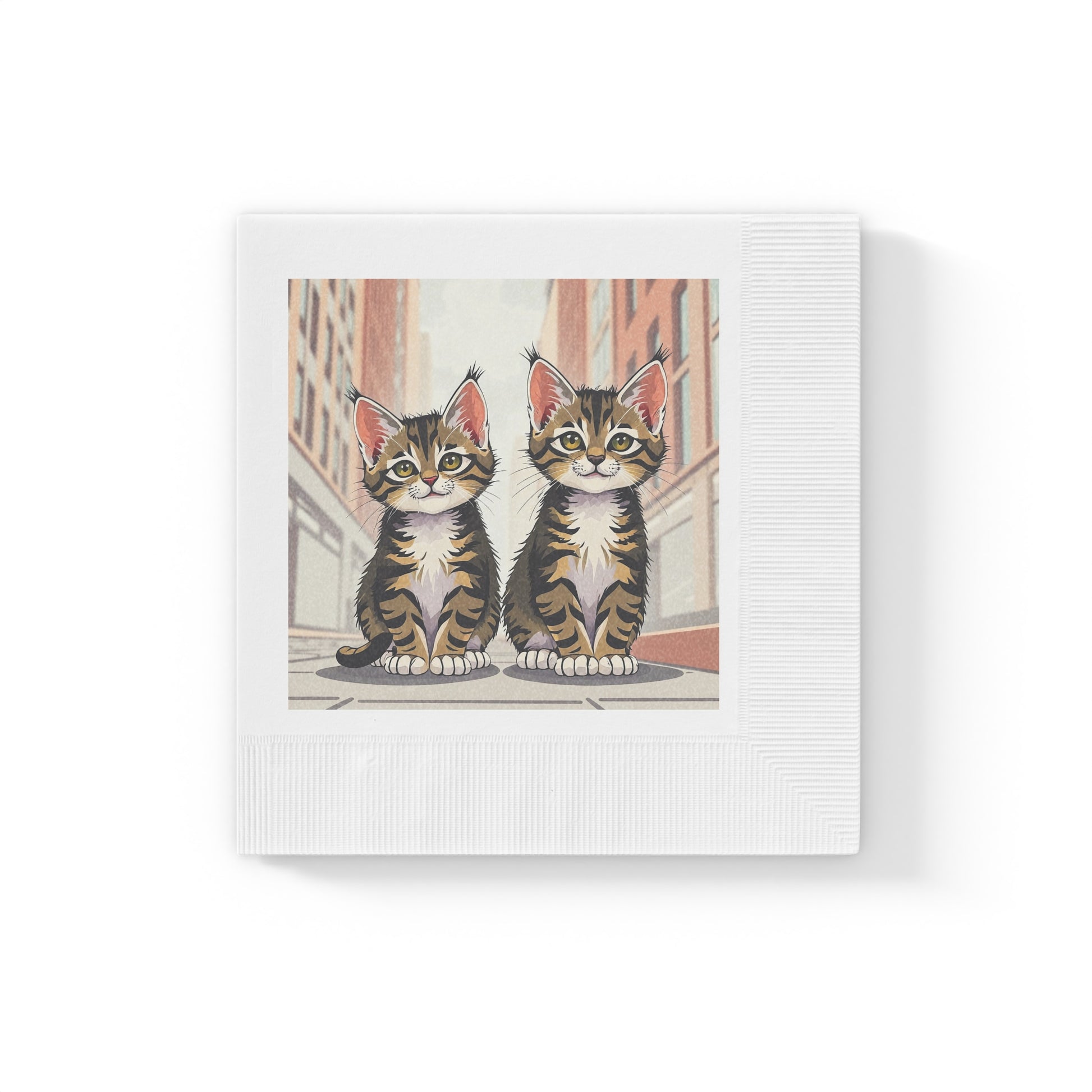 Cute Tabby Kittens Cocktail Napkins — Pack of Decorative White Party Napkins, 2 sizes, Pack of 50 or 100