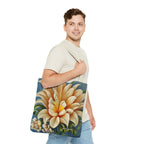 Large White Flower Tote Bag with Cotton Handles For Everyday Use, 3 Sizes