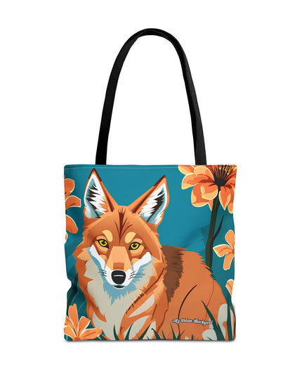 Coyote with Flowers Tote Bag with Cotton Handles For Everyday Use, 3 Sizes