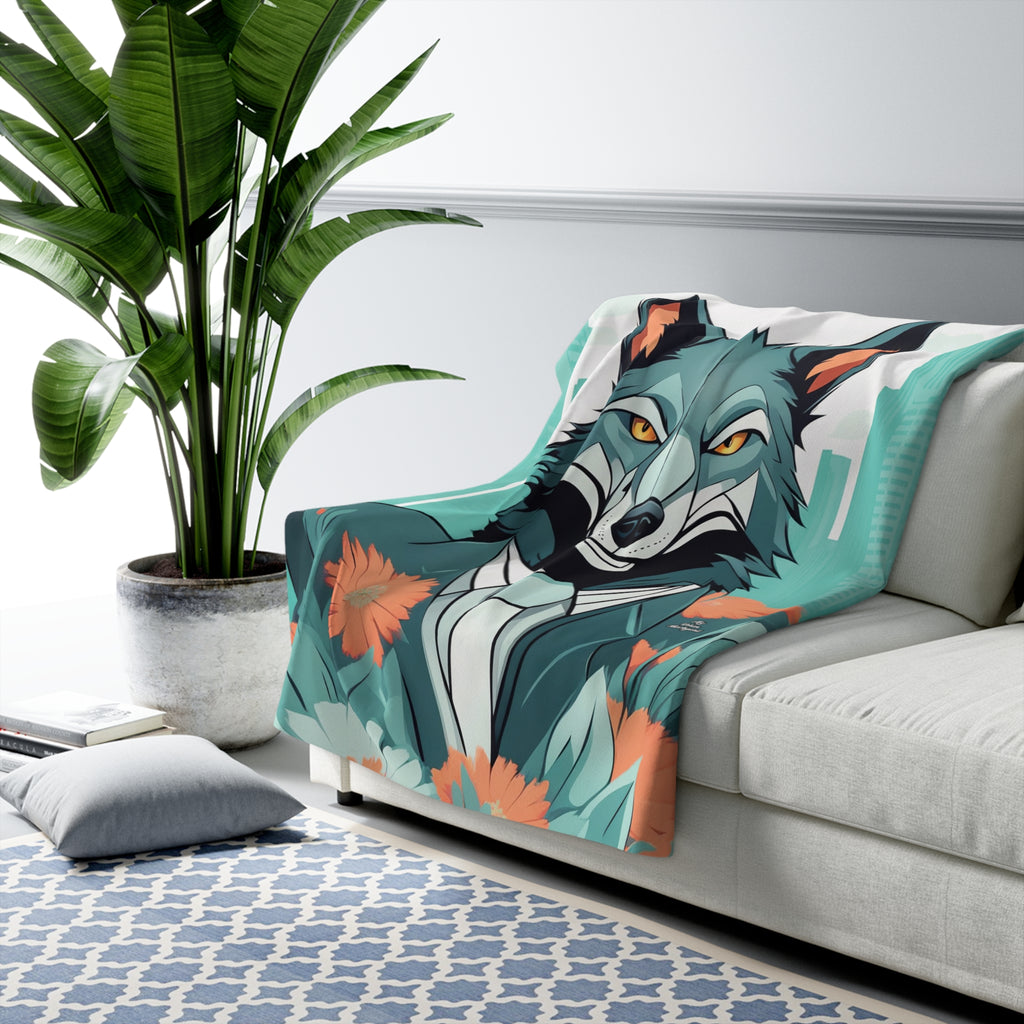 Vincent Blueclaw, Wolf Sherpa Fleece Blanket, Wolf Design - 50"x60"
