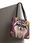 Raccoon and Flowers Tote Bag with Cotton Handles For Everyday Use, 3 Sizes