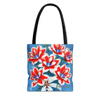 Bouquet of Red White and Blue Flowers Tote Bag with Cotton Handles For Everyday Use, 3 Sizes