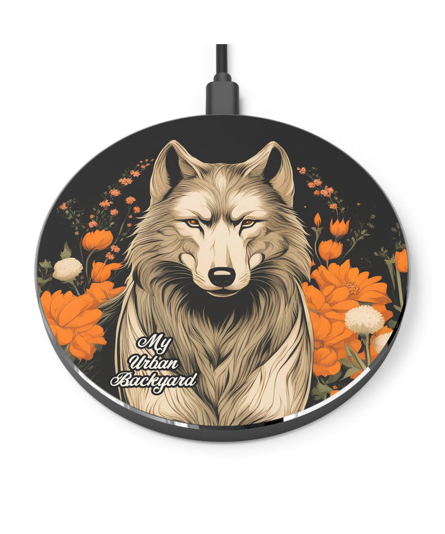Wolf with Flowers, 10W Wireless Charger for iPhone, Android, Earbuds