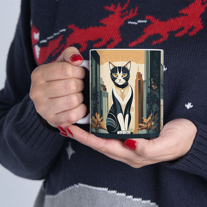 Art Deco City Cat Ceramic Mug