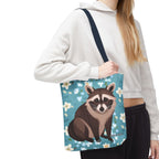 Young Raccoon w Flowers Tote Bag with Cotton Handles For Everyday Use, 3 Sizes