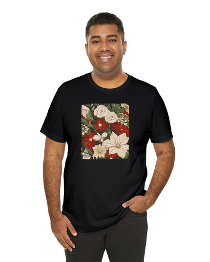 Red & White Flowers, Soft 100% Jersey Cotton T-Shirt, Unisex, Short Sleeve, Retail Fit