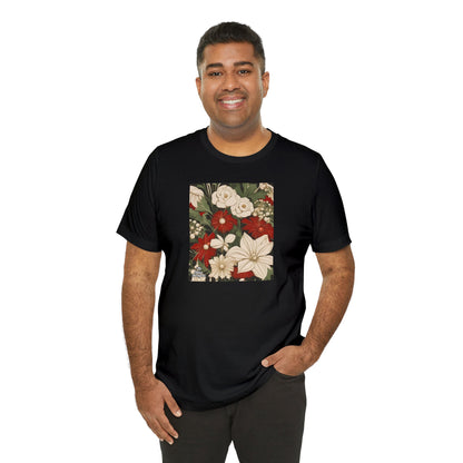 Red & White Flowers, Soft 100% Jersey Cotton T-Shirt, Unisex, Short Sleeve, Retail Fit