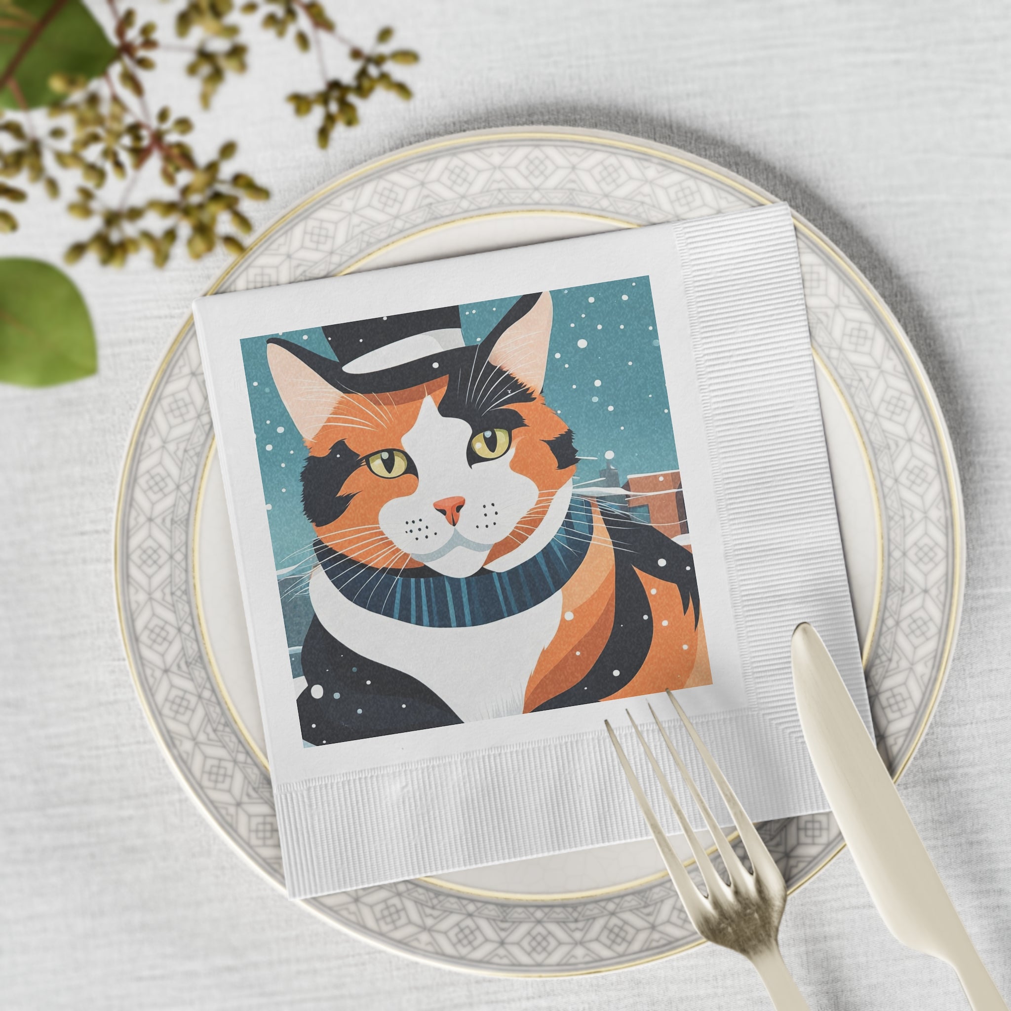 Winter Calico Cat Napkins