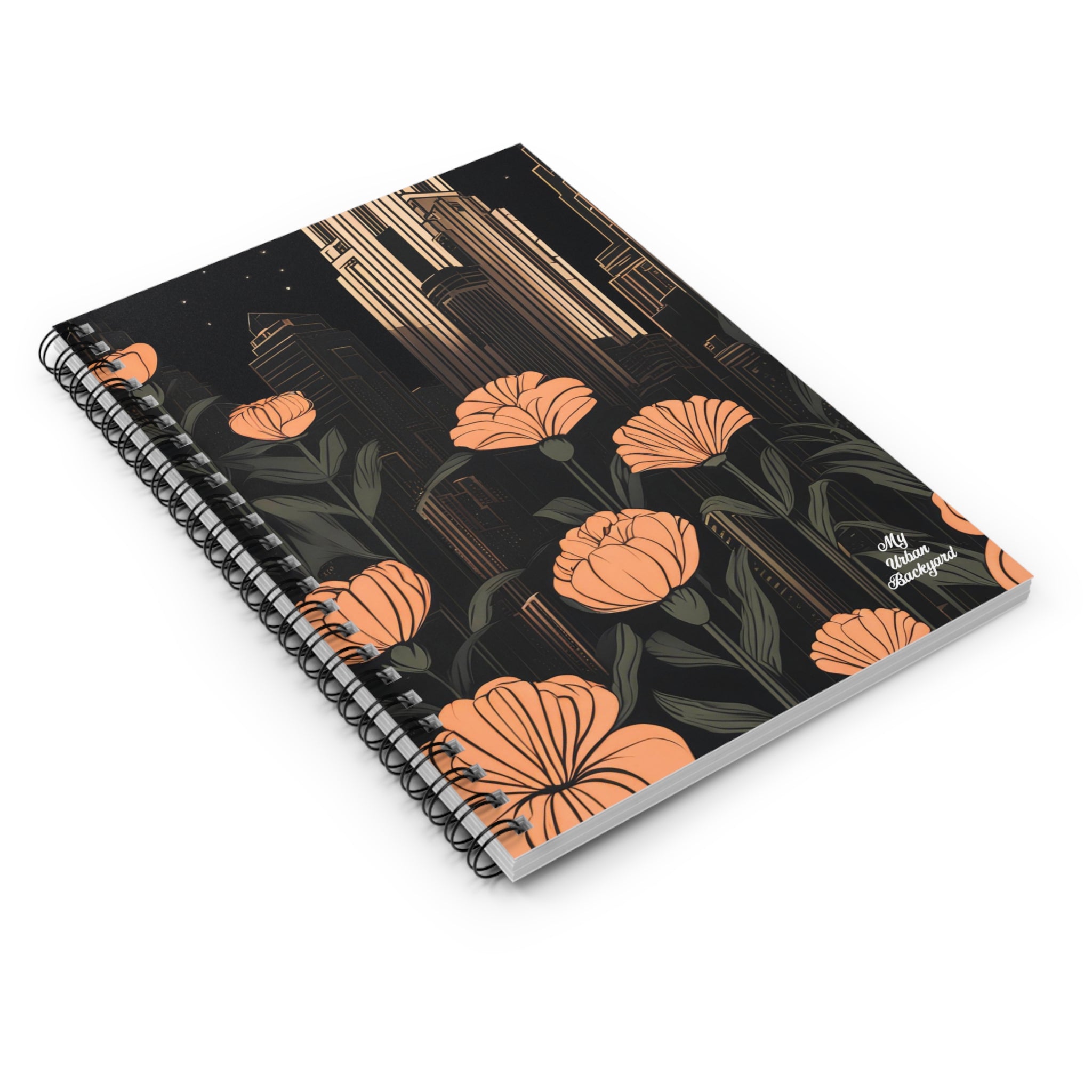 Urban Evening with Flowers, Spiral Notebook Writing Journal - 118 Ruled Pages