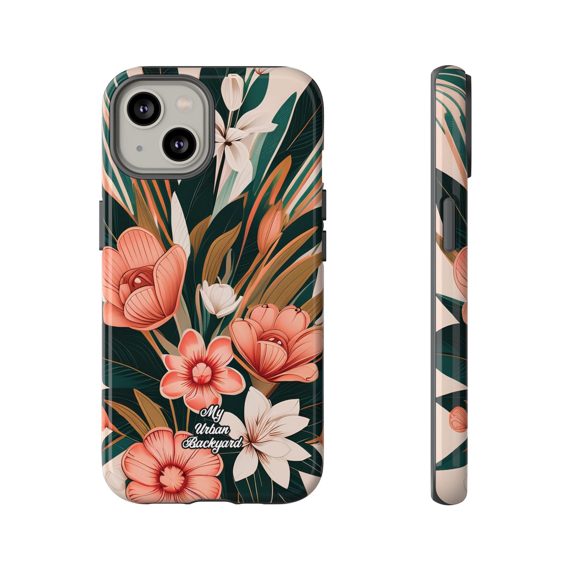 Peach Art Deco Flowers, Cell Phone Case - Apple, Samsung, Google Pixel
