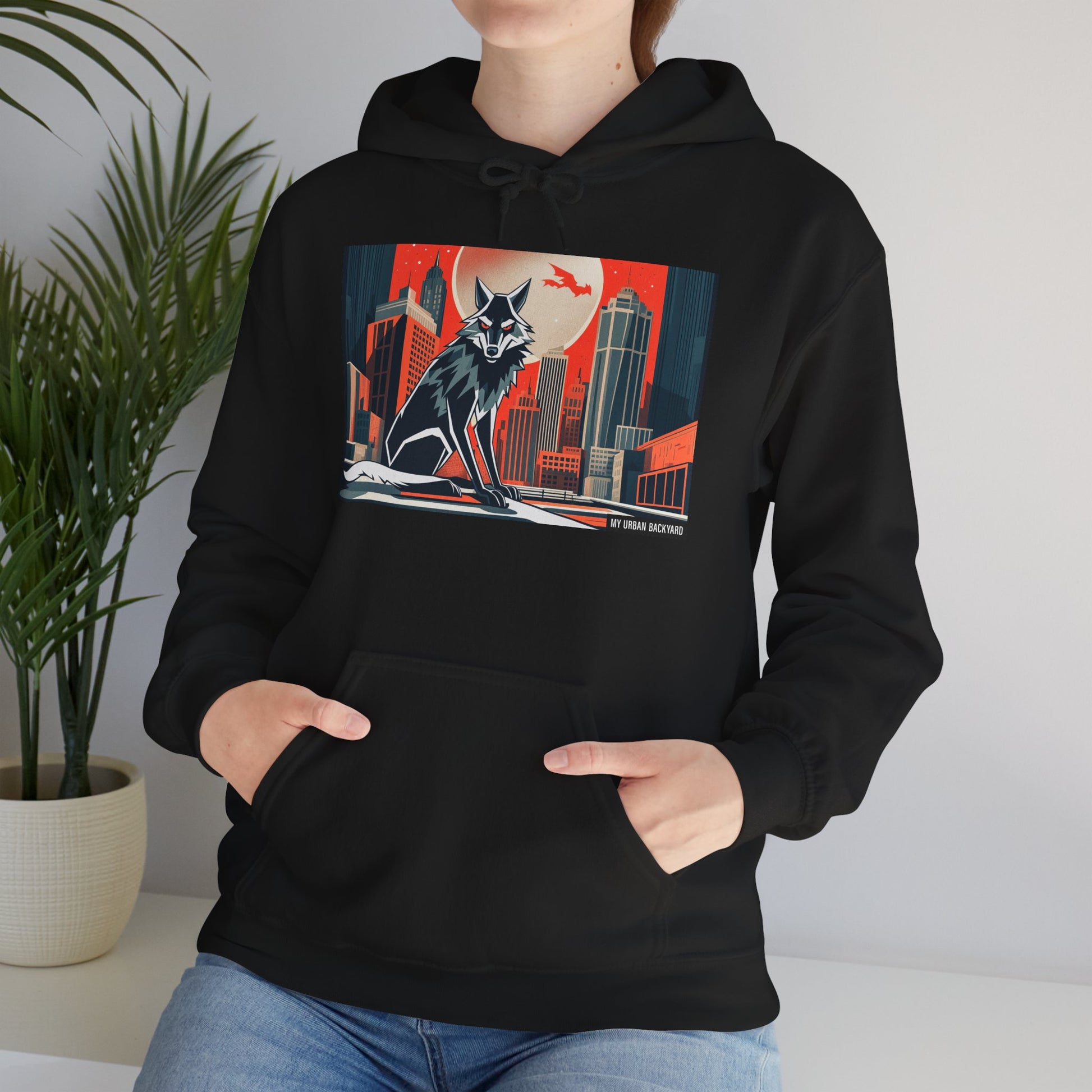 Urban Wolf Hoodie, Cozy Unisex Sweatshirt, Outdoor Adventure, Animal Lover Gift, Fall Style, Adventure Ready