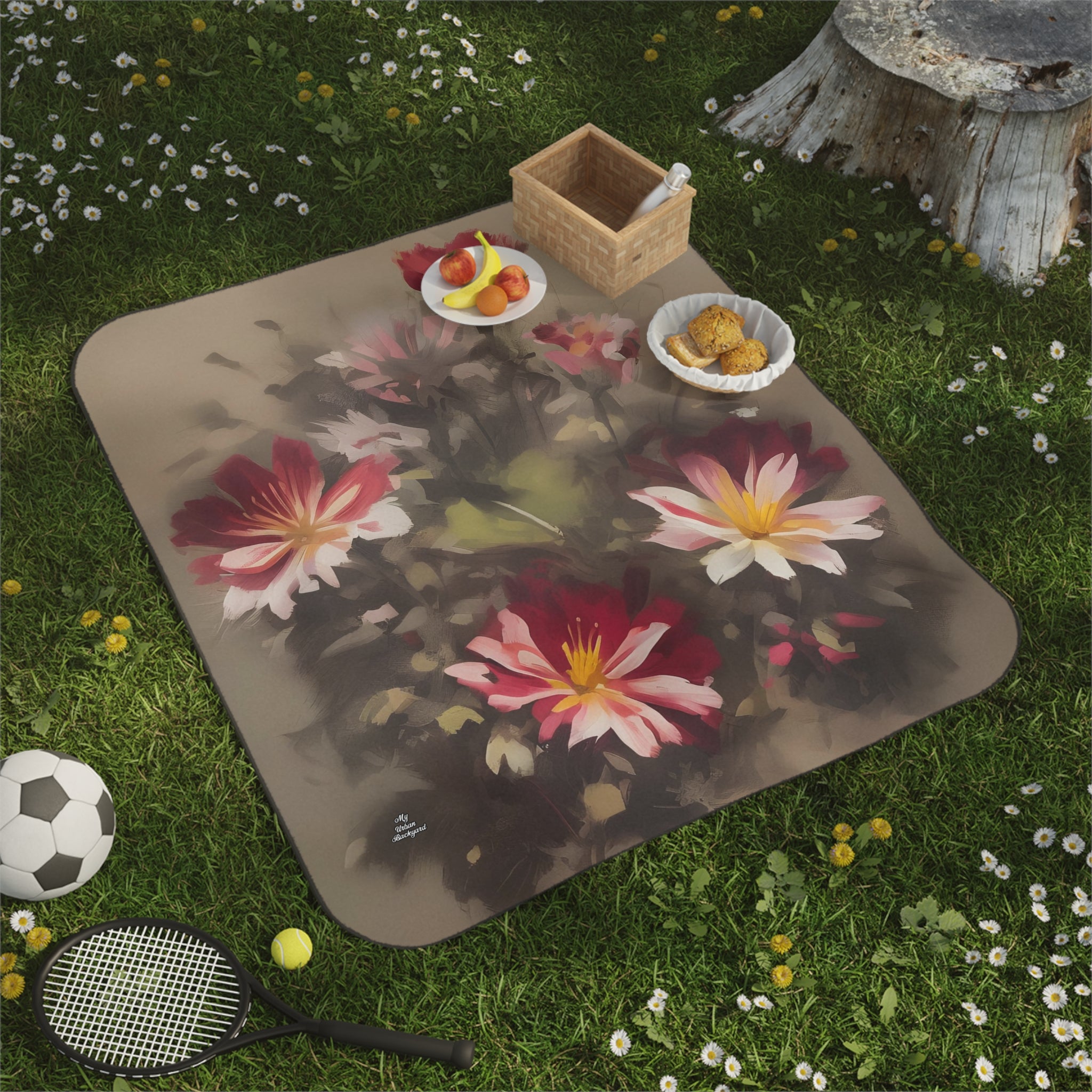 Watercolor Wildflowers, Cozy Outdoor Picnic Blanket, Water-Resistant Bottom, 51" × 61"