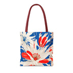 Red White & Blue Flowers Tote Bag with Cotton Handles For Everyday Use, 3 Sizes
