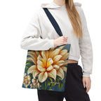 Large White Flower Tote Bag with Cotton Handles For Everyday Use, 3 Sizes