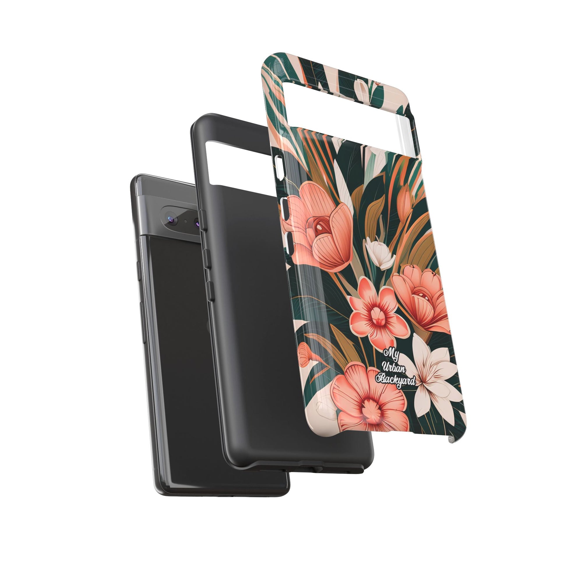 Peach Art Deco Flowers, Cell Phone Case - Apple, Samsung, Google Pixel