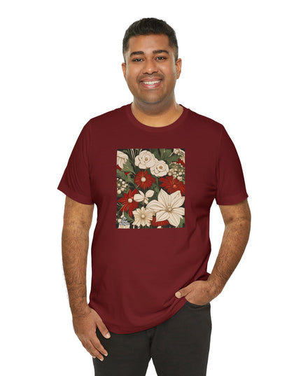 Red & White Flowers, Soft 100% Jersey Cotton T-Shirt, Unisex, Short Sleeve, Retail Fit