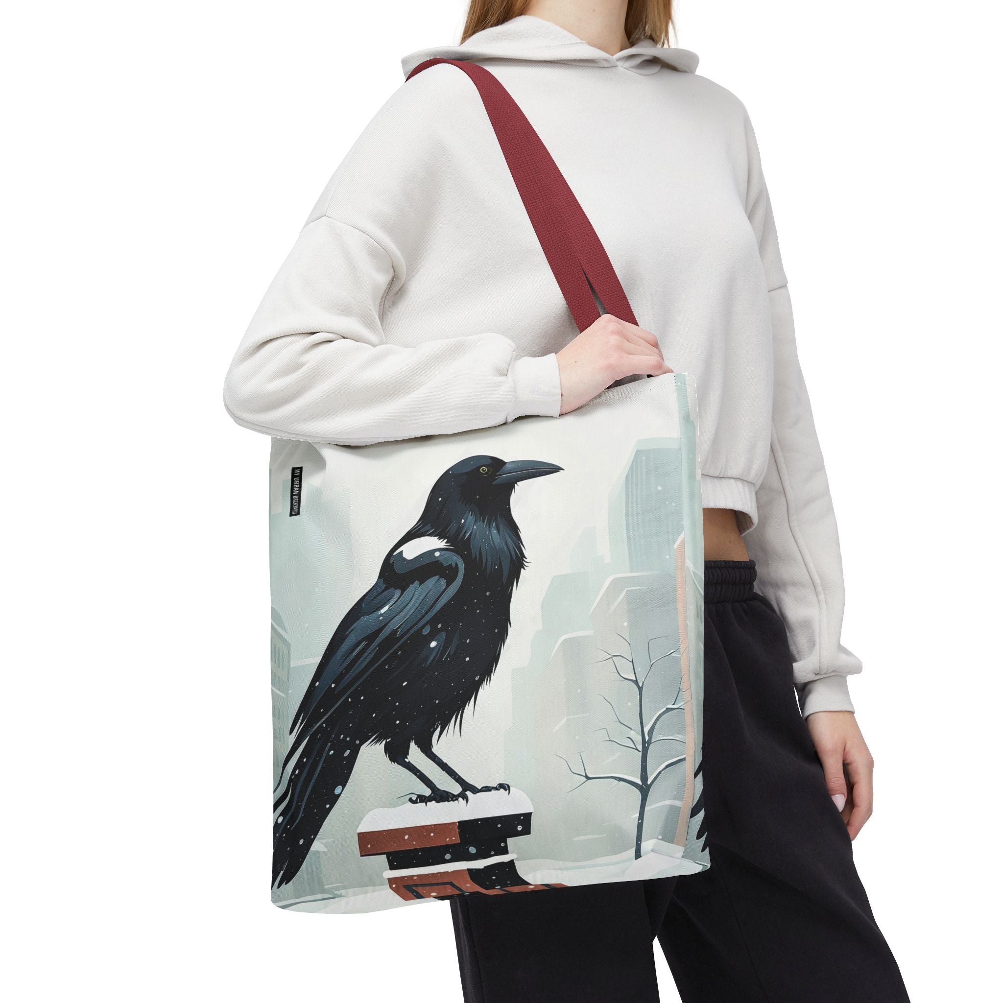 Winter Crow Tote Bag with Cotton Handles For Everyday Use, 3 Sizes
