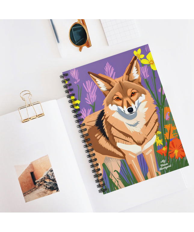 Coyote with Purple Flowers, Spiral Notebook Journal - Write in Style
