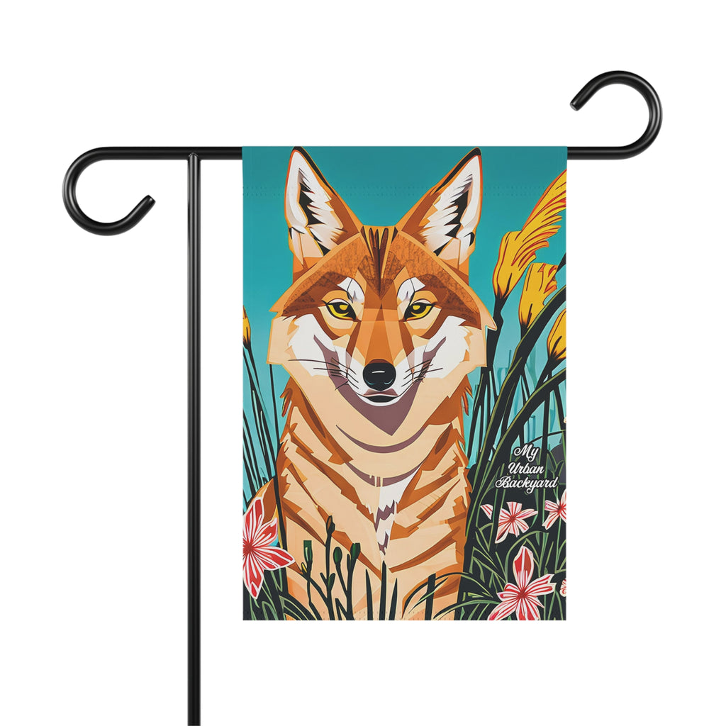Coyote and Flowers, Garden Flag for Yard, Patio, Porch, or Work, 12"x18" - Flag only