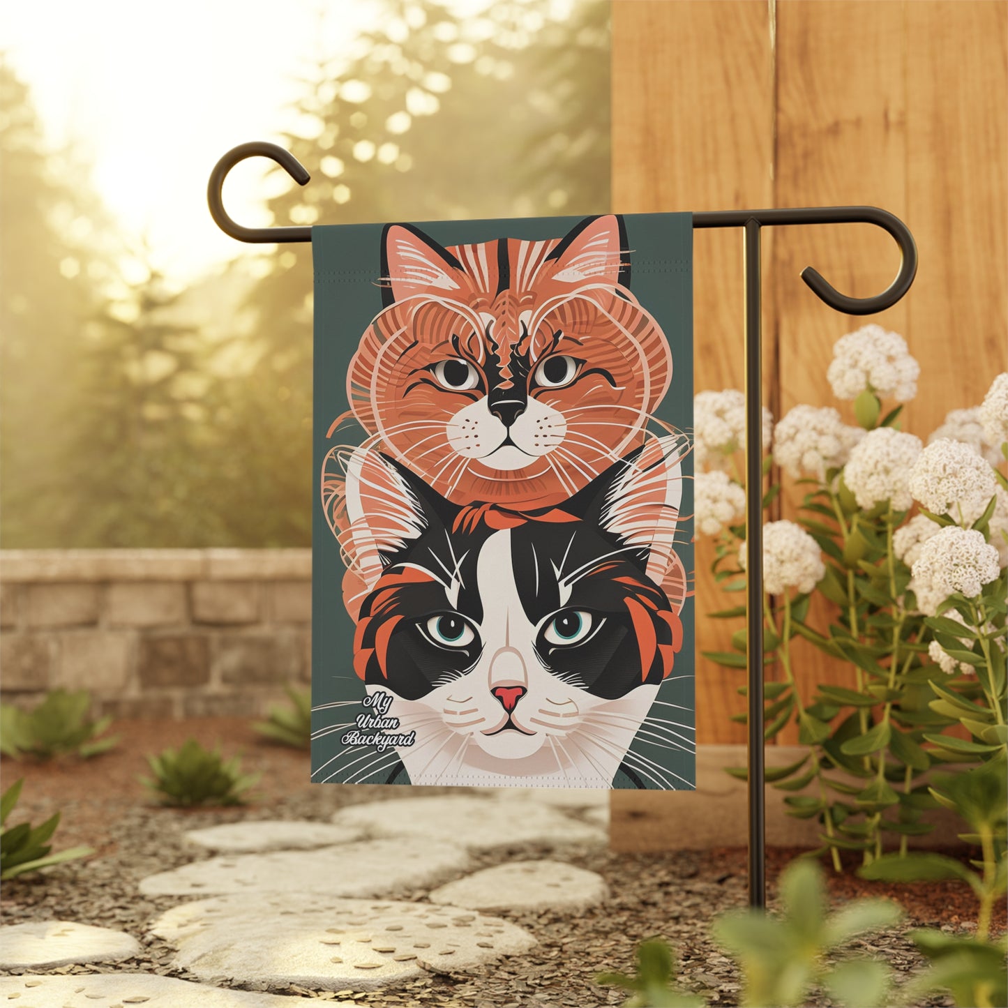 Two Cats, Garden Flag for Yard, Patio, Porch, or Work, 12"x18" - Flag only