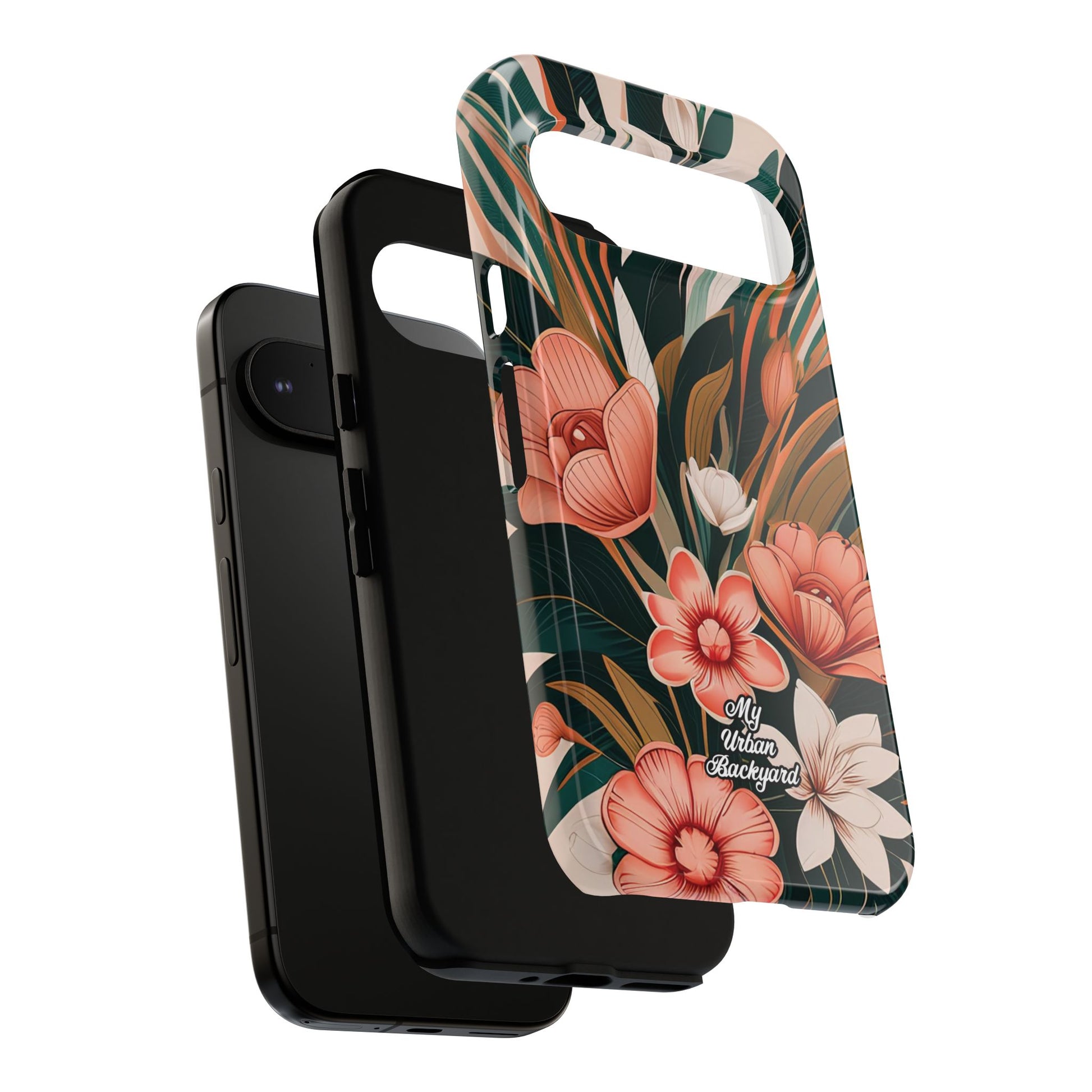 Peach Art Deco Flowers, Cell Phone Case - Apple, Samsung, Google Pixel