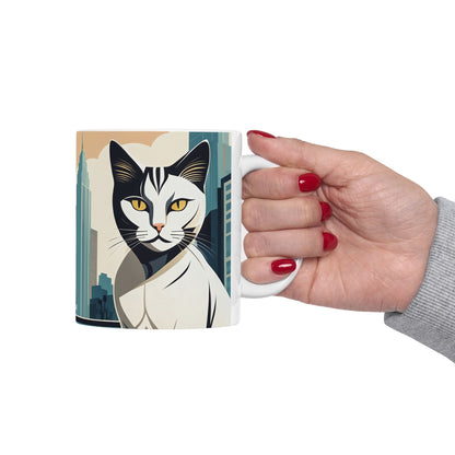 Art Deco Urban Cat Ceramic Mug
