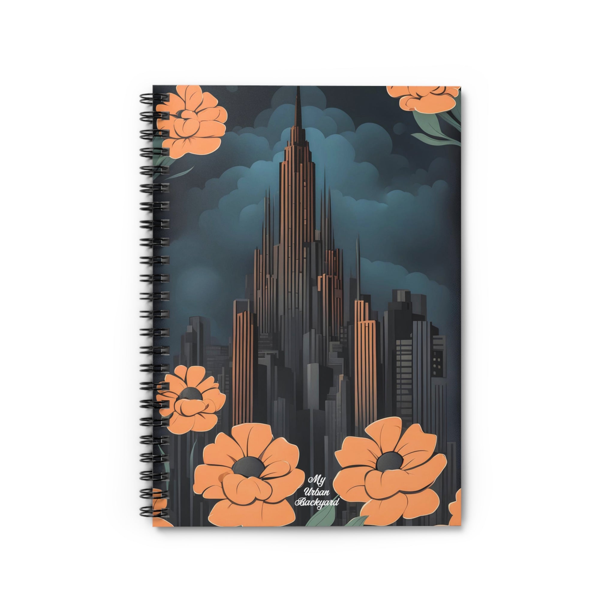 Art Deco Building and Flowers, Spiral Notebook Writing Journal - 118 Ruled Pages