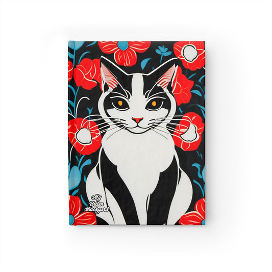 Cat with Red Flowers, Hardcover Notebook Journal - Write in Style