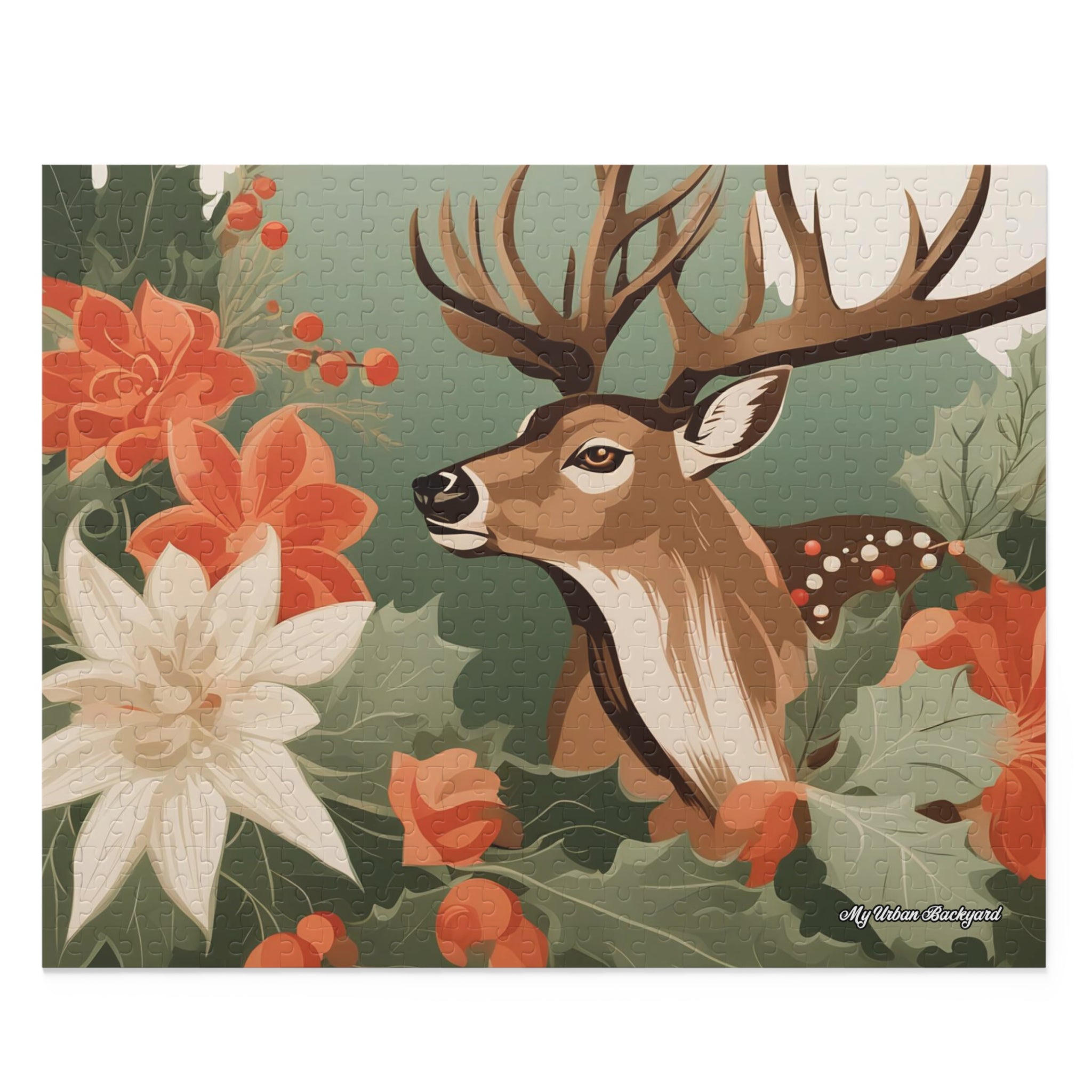 Deer with Holiday Flowers, Jigsaw Puzzle, (120, 252, or 500-Piece)