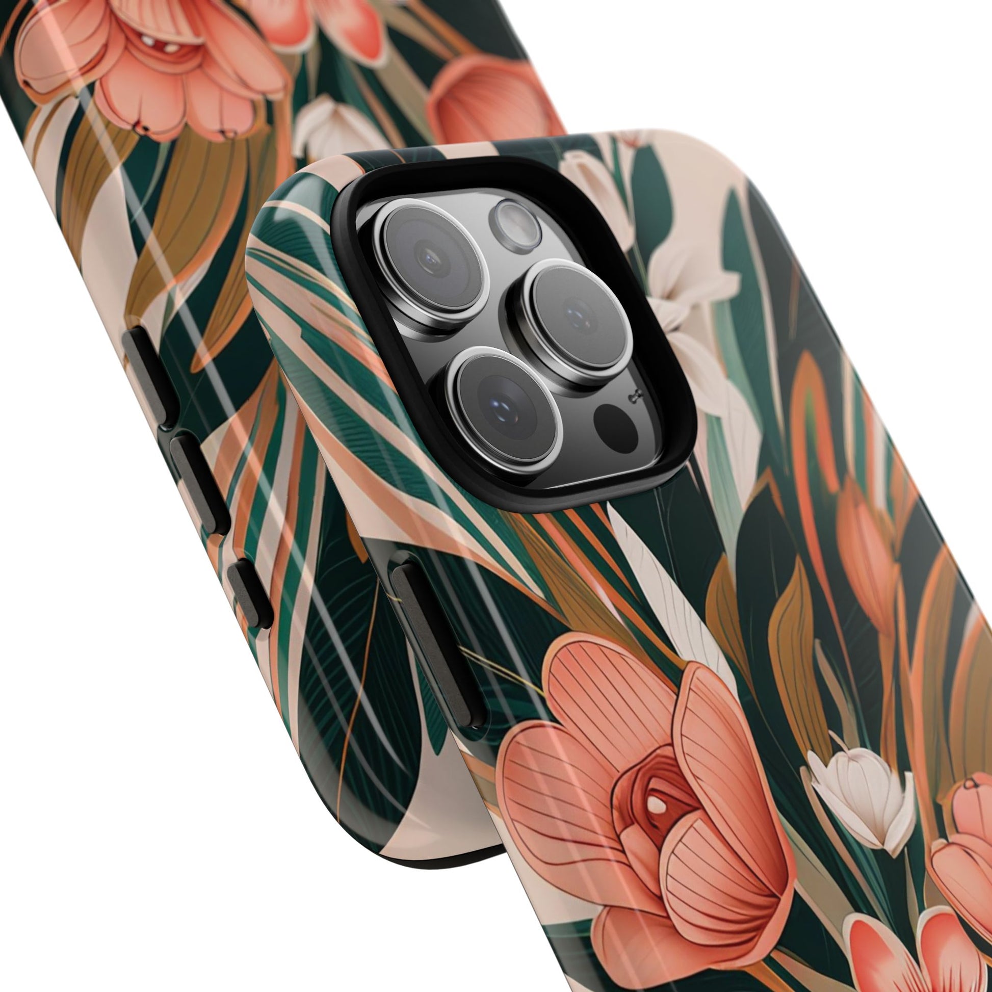Peach Art Deco Flowers, Cell Phone Case - Apple, Samsung, Google Pixel