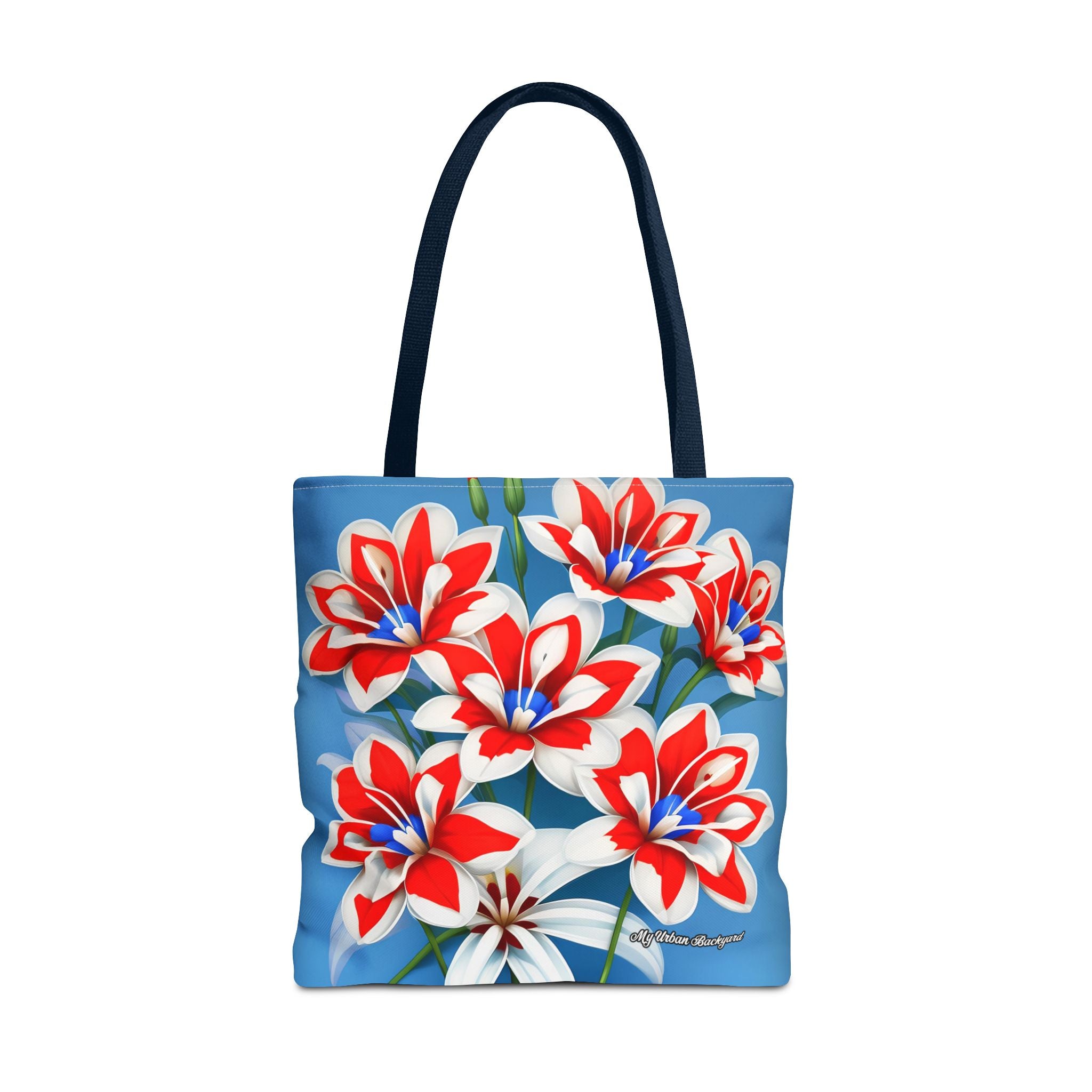 Bouquet of Red White and Blue Flowers Tote Bag with Cotton Handles For Everyday Use, 3 Sizes