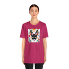 Black Cat w Green Eyes & Flowers, Soft 100% Jersey Cotton T-Shirt, Unisex, Short Sleeve, Retail Fit