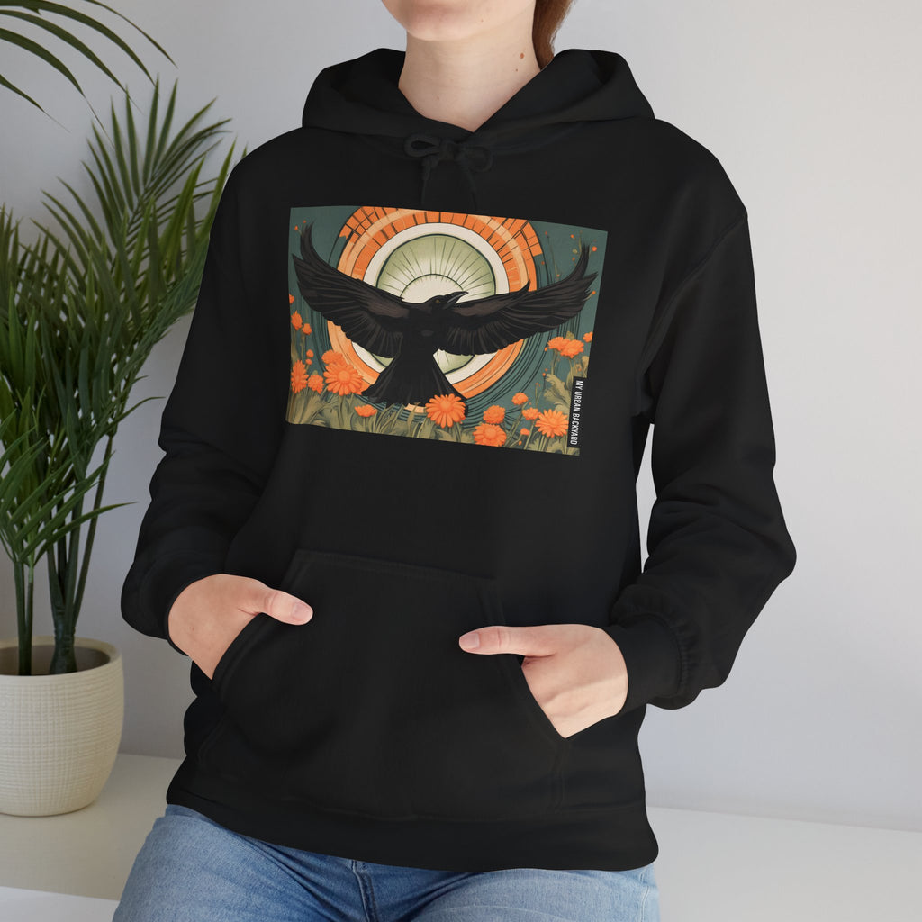 Flying Crow Hoodie, Cozy Bird Design Sweatshirt, Gift for Nature Lovers, Fall Fashion, Eco-Friendly Apparel