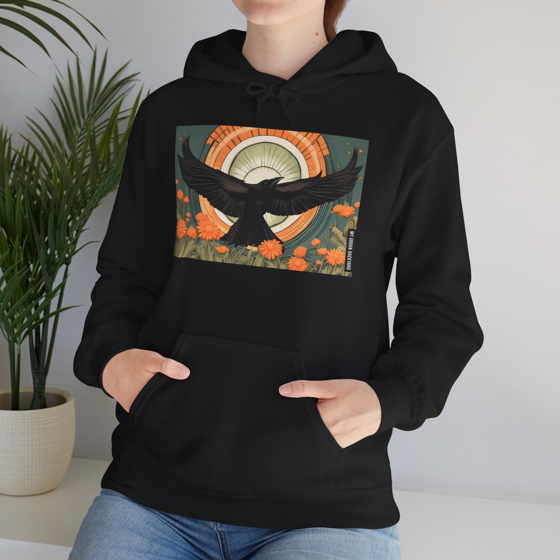 Flying Crow Hoodie, Cozy Bird Design Sweatshirt, Gift for Nature Lovers, Fall Fashion, Eco-Friendly Apparel