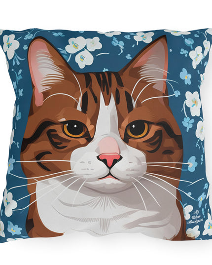 Orange Cat and Flowers, Sable accent color, Throw Pillow, Indoor/Outdoor Decor for Home or Office