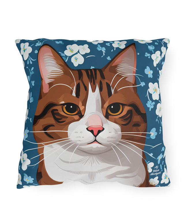 Orange Cat and Flowers, Sable accent color, Throw Pillow, Indoor/Outdoor Decor for Home or Office